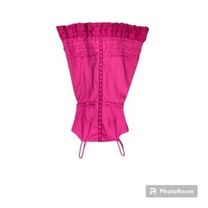 Betsy Johnson NWT Sleeveless Snap Front Corset Ruffled Dress Peacock Pink SZ xs